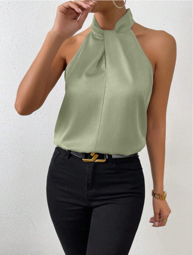 Women summer satin Halter neck sleeveless vest top 16