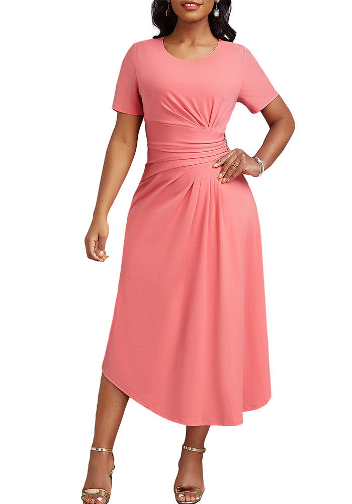 Sexy Fashion Round Neck Solid Color High Waist Casual Women's Dress