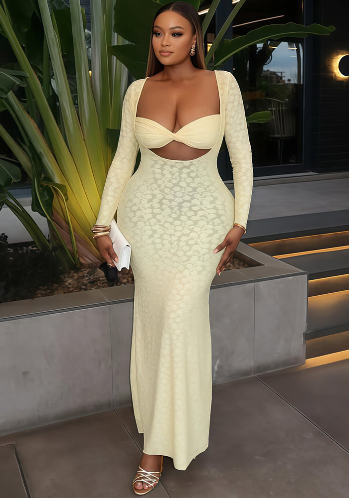 Women's Autumn Solid Color Long Sleeve Wrap Tight Fitting Chic Long Dress