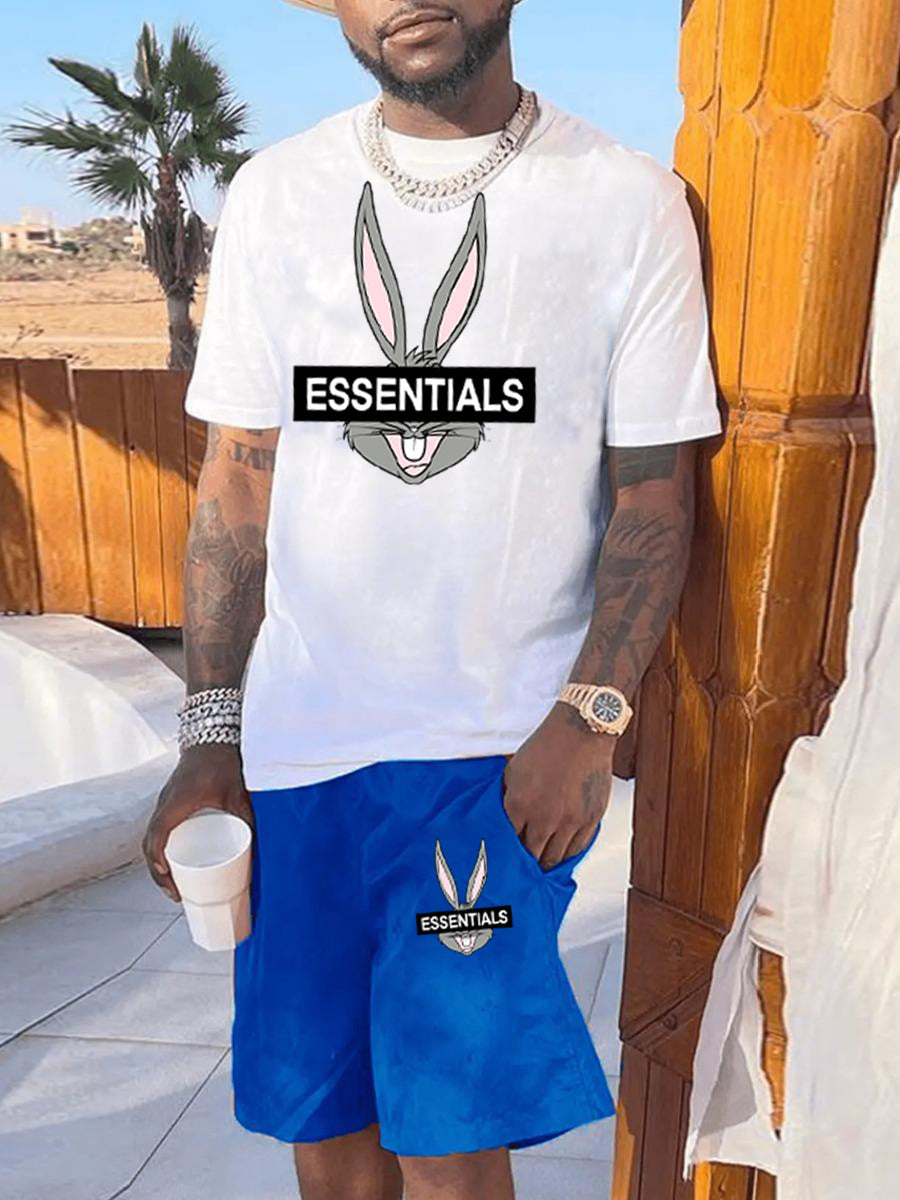 Men's bunny print T-shirt and shorts two-piece set 3