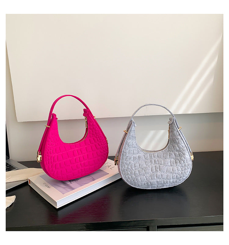 Baguette bag women's spring fashion retro felt creasing crocodile pattern underarm bag women's shoulder bag 23