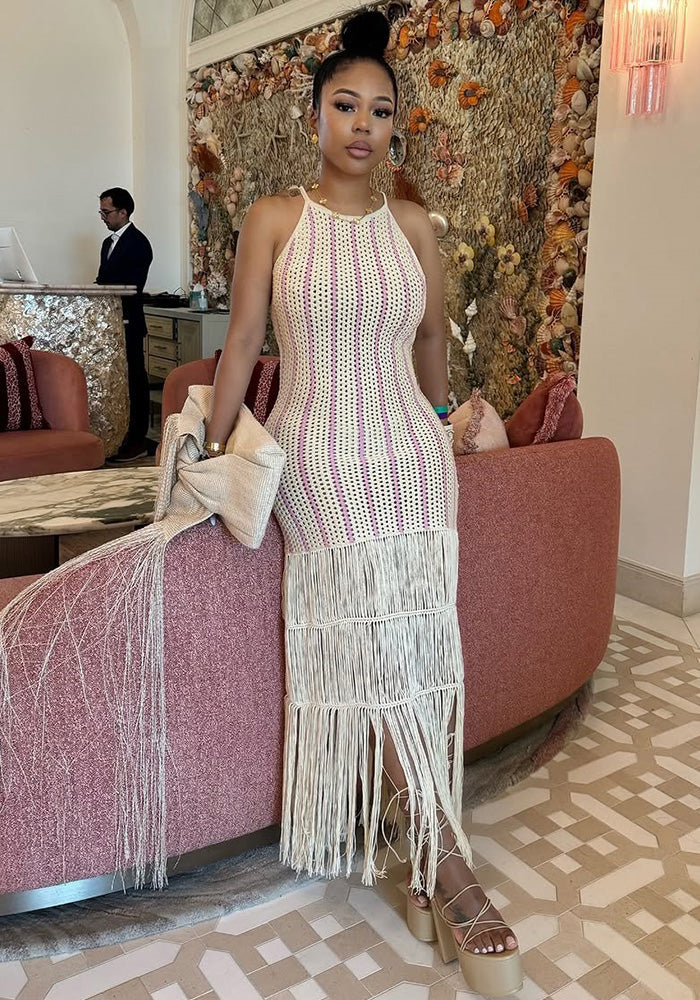 Women Casual Knitting Tassel Beach Dress