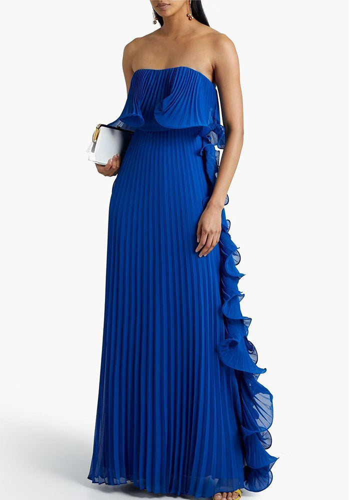 Summer Strapless pleated long Dress Beach Holidays gown