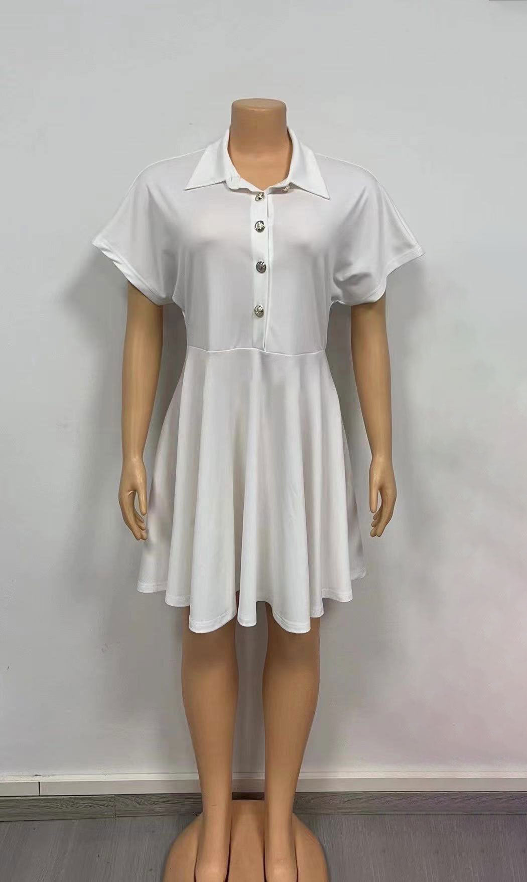 Women Casual Polo Neck Button Short Sleeve Dress Short Skirt Skirt Women Dress 9