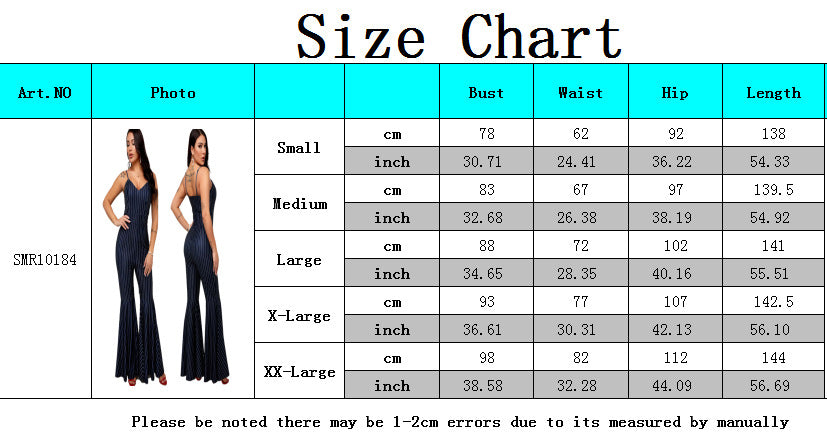 Sexy Fashion Straps Strap Stripes Bell Bottom Women's Jumpsuit 6