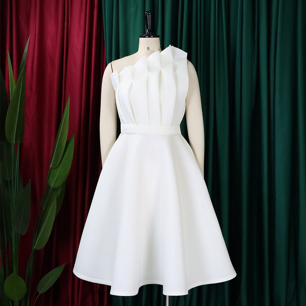 Plus Size Women Solid Sexy Pleated Formal Party Dress 31