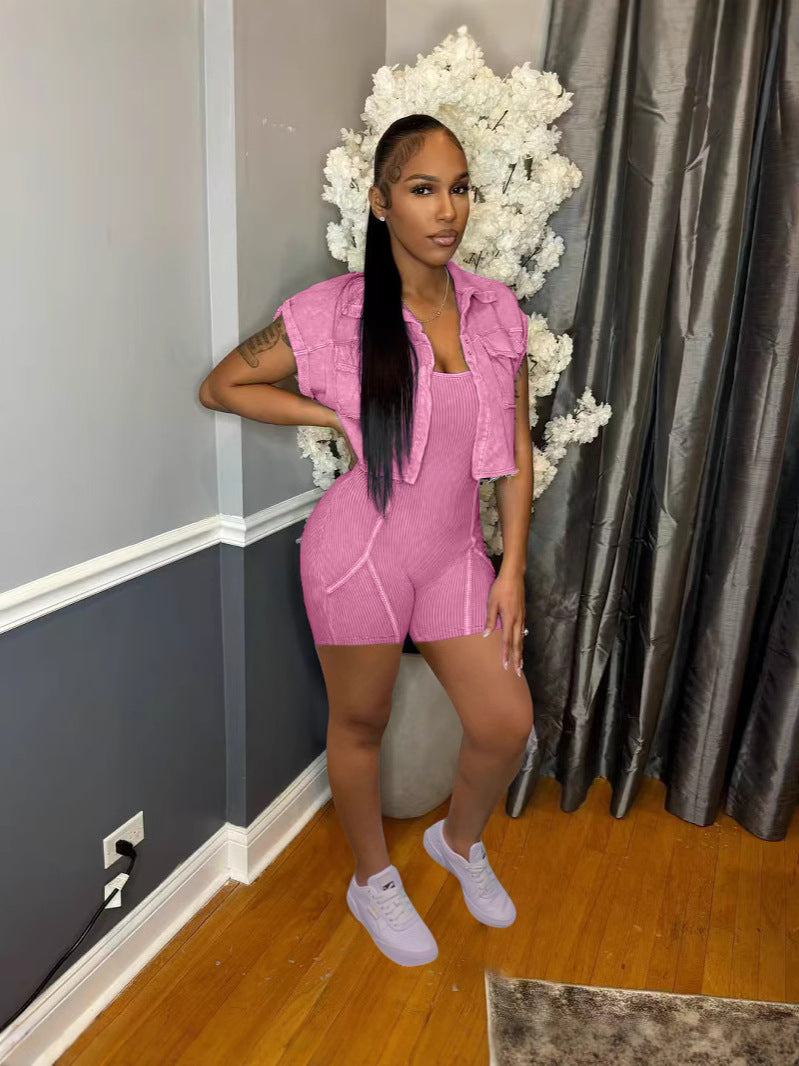 Fashion Women’s Distressed Jacket Jumpsuit Set 7