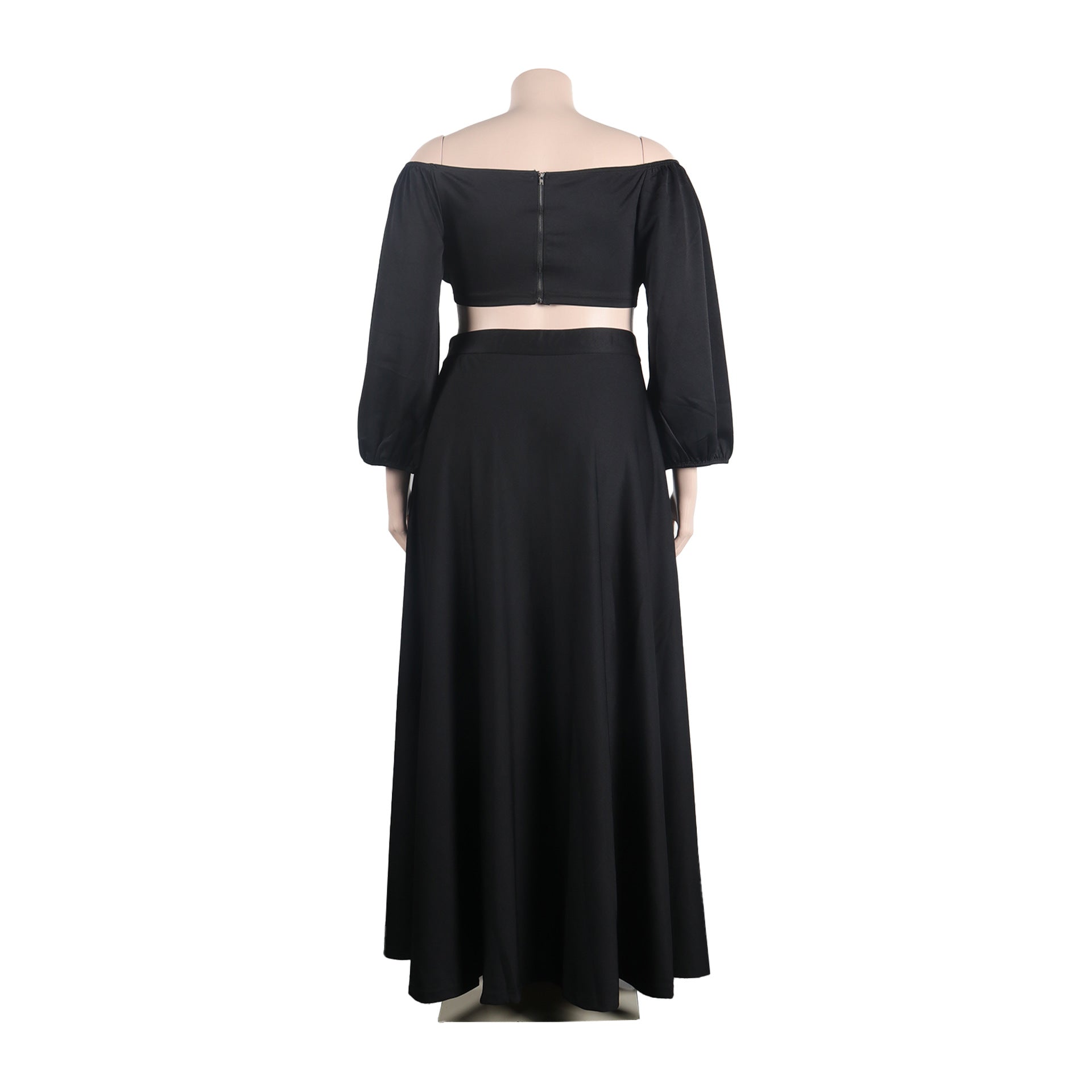 Plus Size Women Sexy Off Shoulder Balloon Sleeve Top and Skirt Two-Piece Set 24