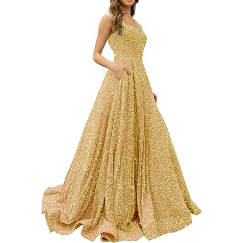 Luxury Sequin Prom Dress Side Slit Glitter Long A Line Formal Party Evening Dress(process time 3-7days) 30