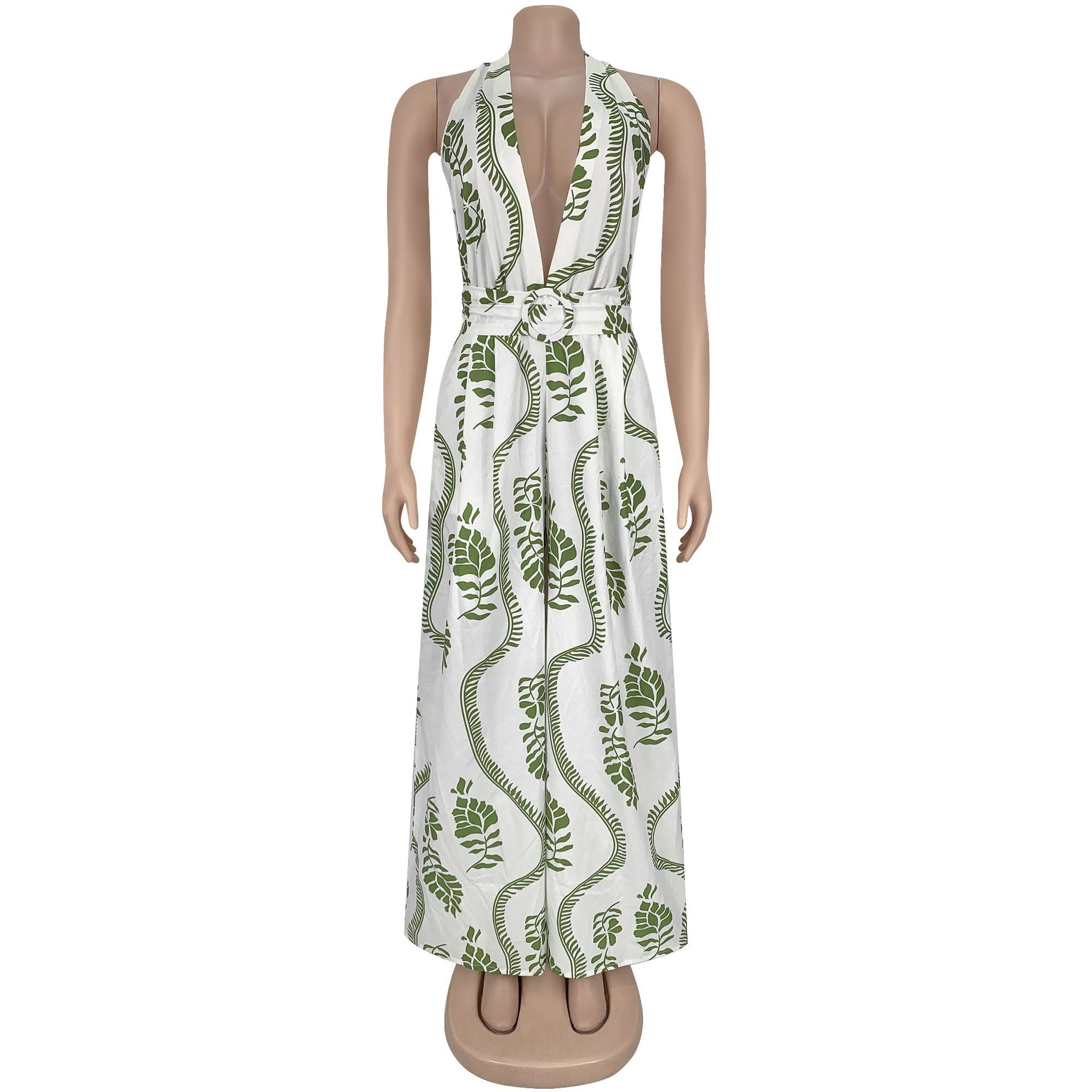 Women Casual Sexy V-Neck Backless Print Jumpsuit 10