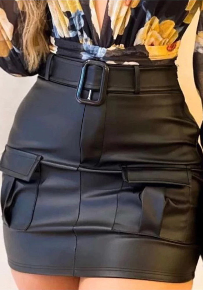 Women Summer Pu Leather Lace-Up Sexy Skirt