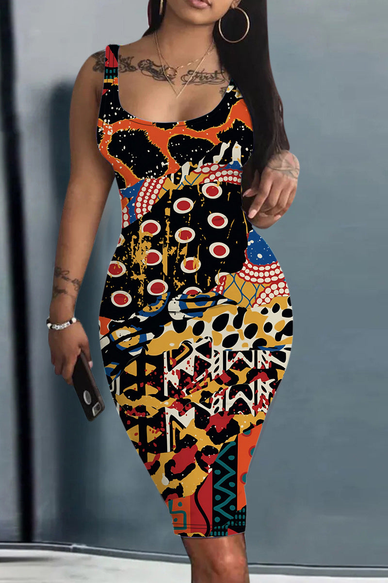 Sexy Fahionable Print Straps Bodycon Dress