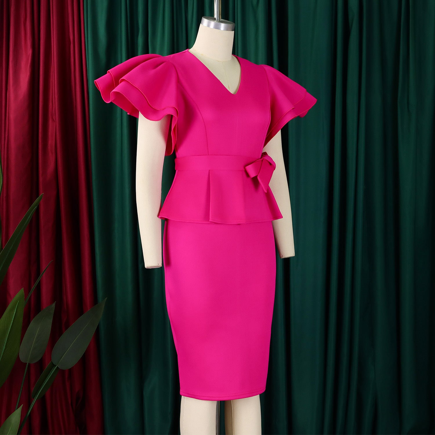 Women elegant ruffled solid bodycon formal party dress 21