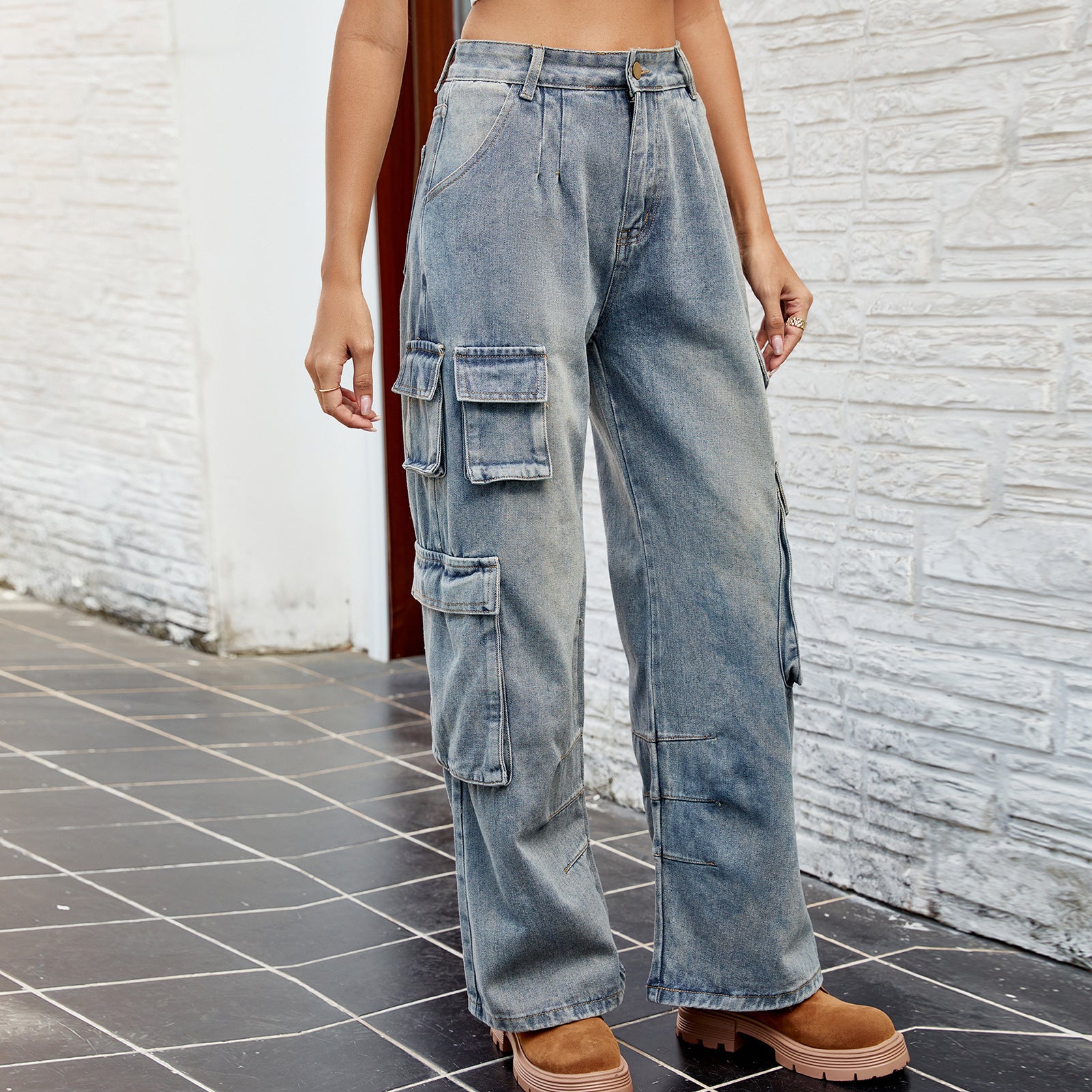 Women's Summer Loose Denim Cargo Pants 4