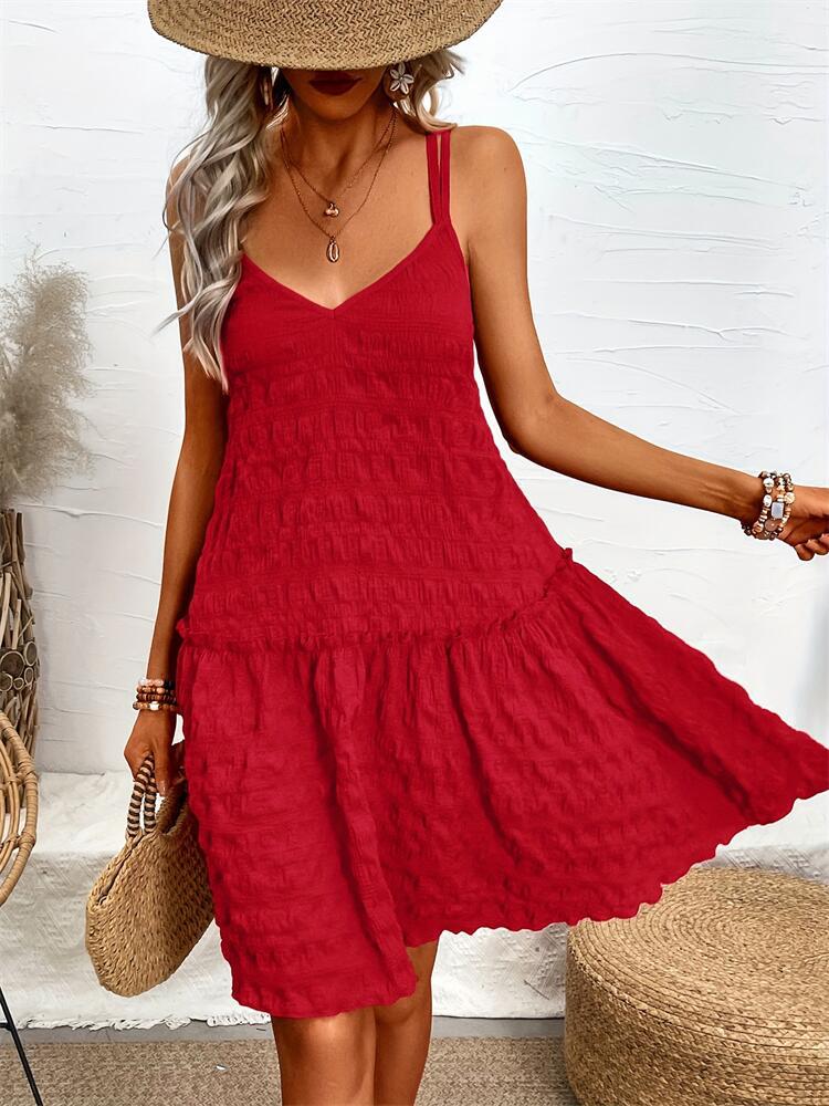 Holidays Style Women's Solid Color Elegant Strap Sleeveless Ruffle Short Dress 5