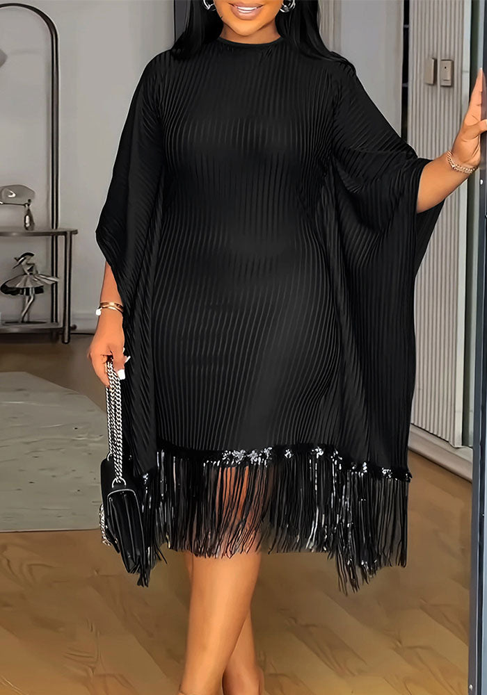 Plus Size Women Elegant Patchwork Tassel Maxi Dress