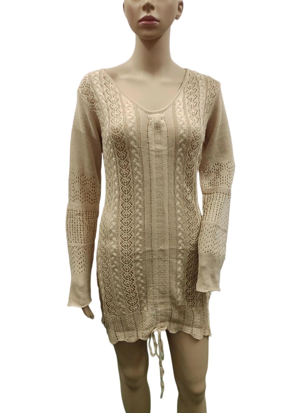 Women V neck hollow long sleeve Knitting dress 21