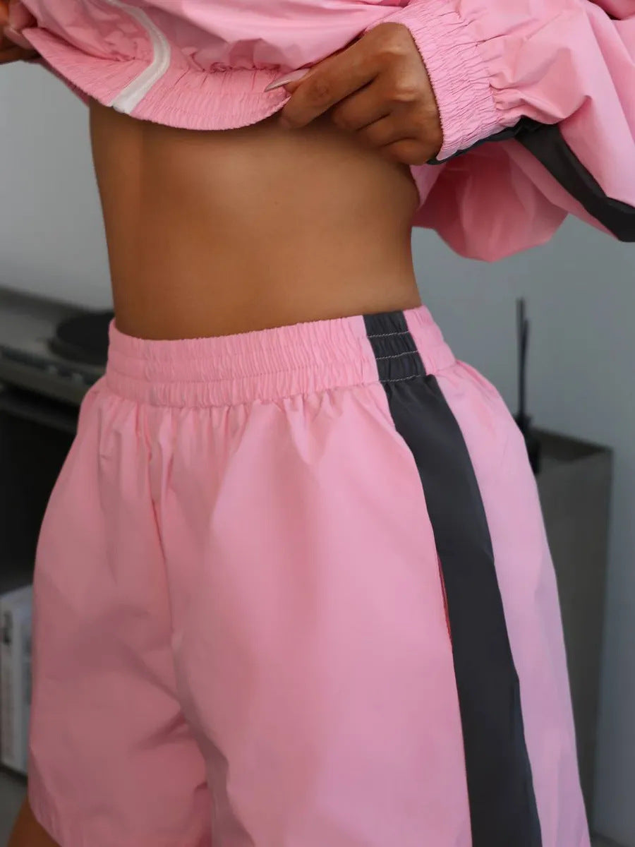 Fashion Women's Long Sleeve Zipper Sports Jacket and Shorts Two Piece Set Casual Sportswear 9