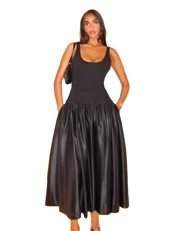 Women Patchwork U-Neck Sexy Dress 3