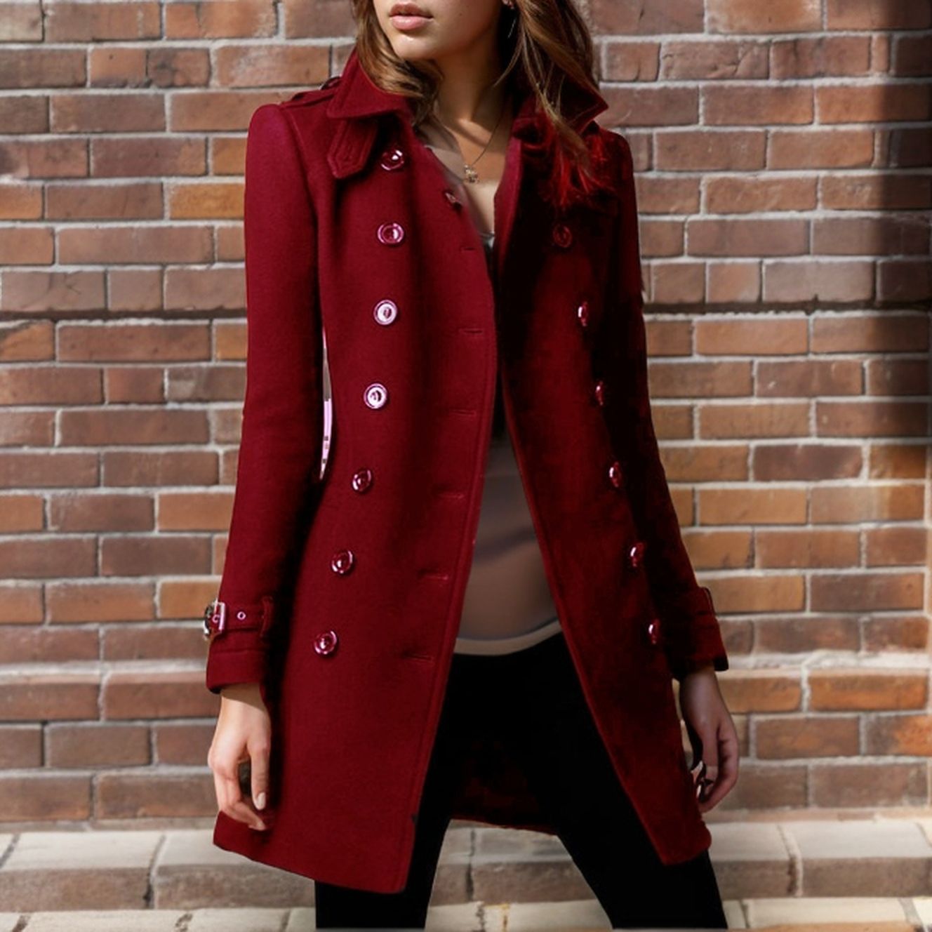 Autumn Winter Woolen Coat Women Double-Breasted Fashionable Woolen Coat 8