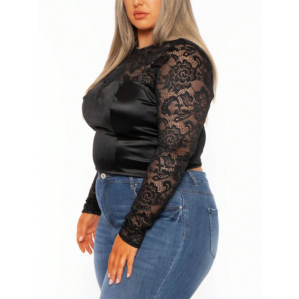 Elegant Lace Patchwork Long Sleeve Slim Top Outdoor Wear 3