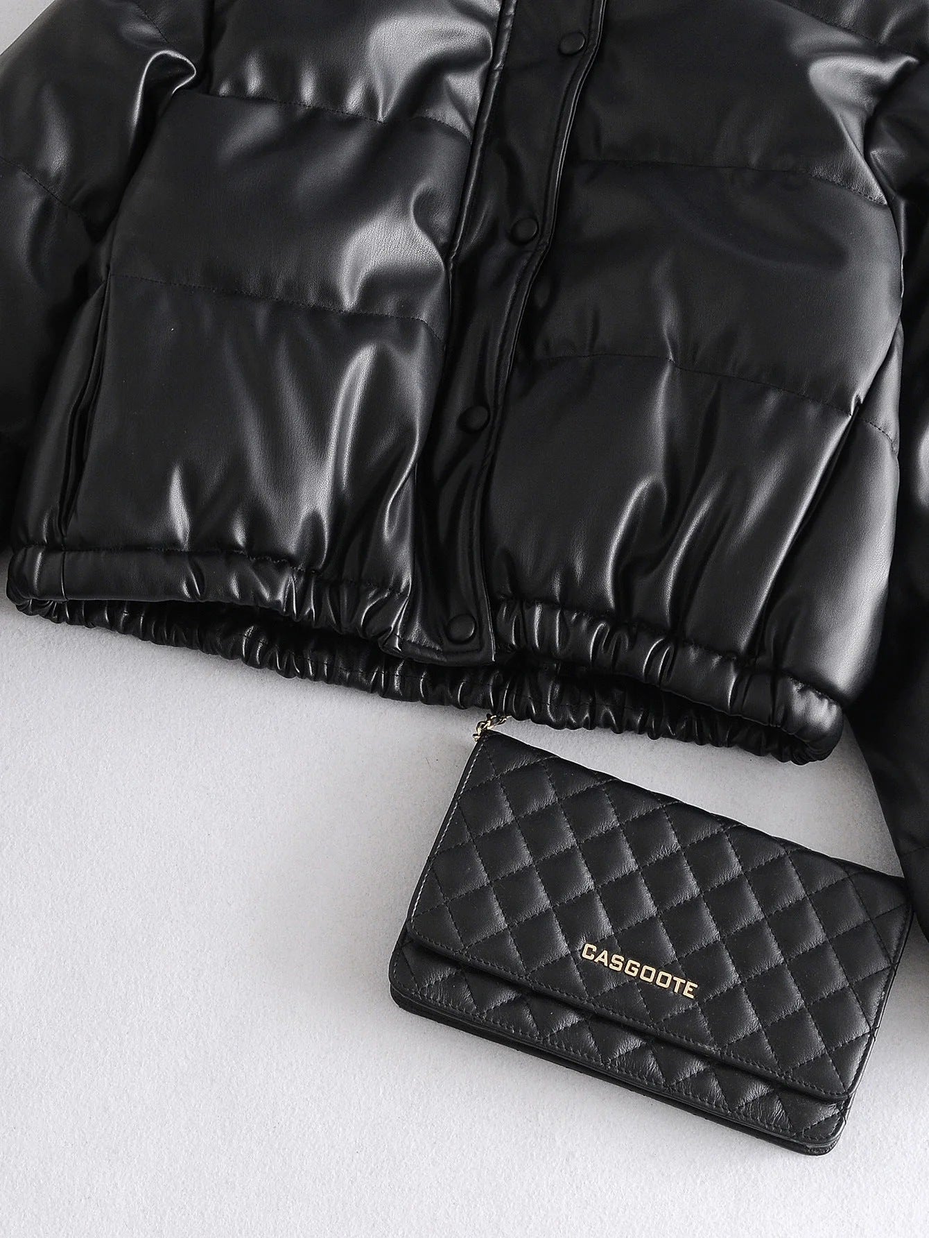 Leather Casual solid color leather cotton-padded Stand Collar jacket 70