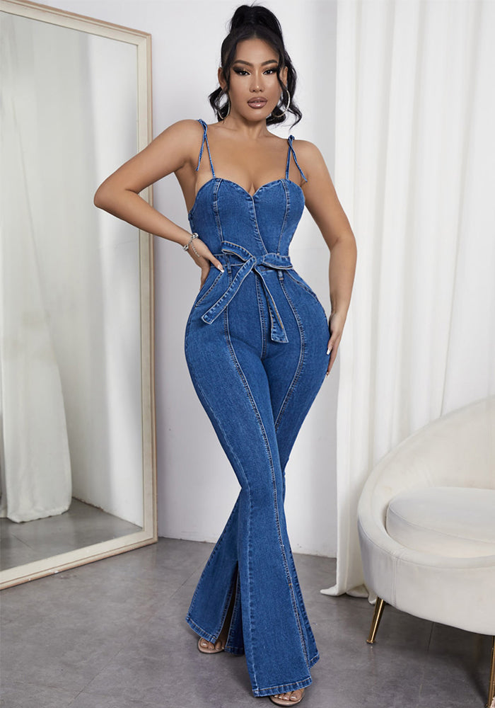 Women Casual Sexy Denim Slit Jumpsuit