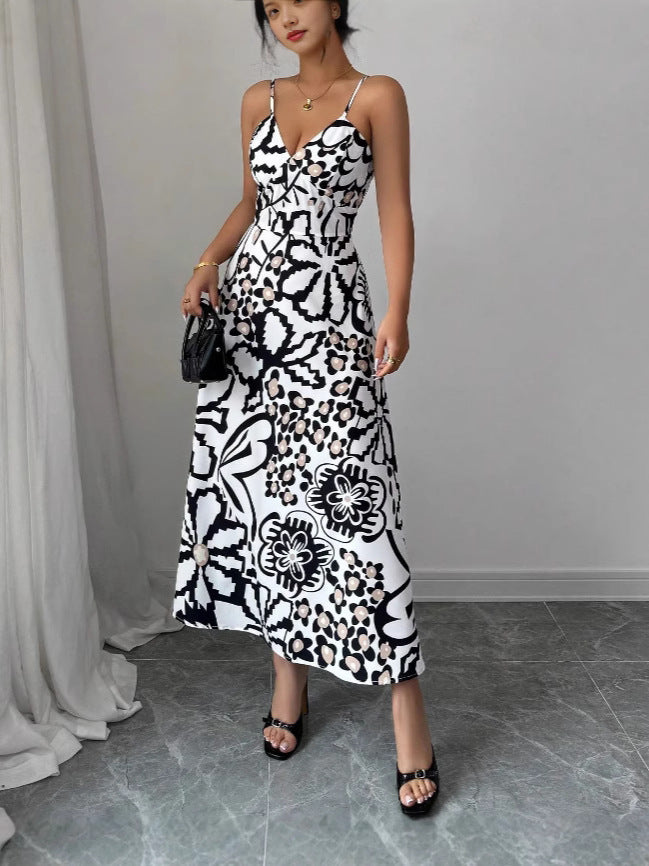 Women Summer American Sexy Print Suspender Elegant Dress 4