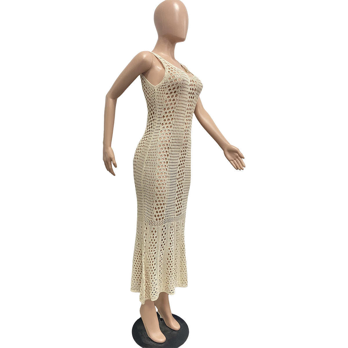 Women's Sexy Hollow Solid Color V-neck Knitting Sleeveless Mermaid Dress 15