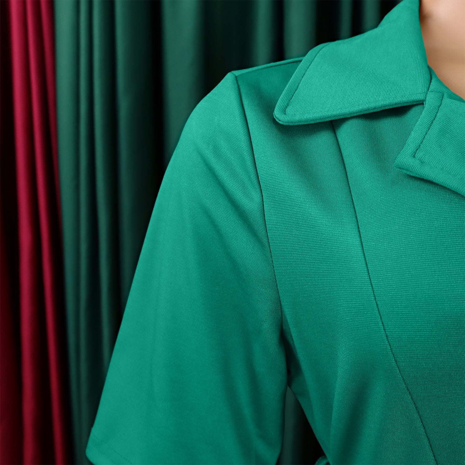 Plus Size Women Summer Short Sleeve Turndown Collar Lace-Up Solid African Dress 17