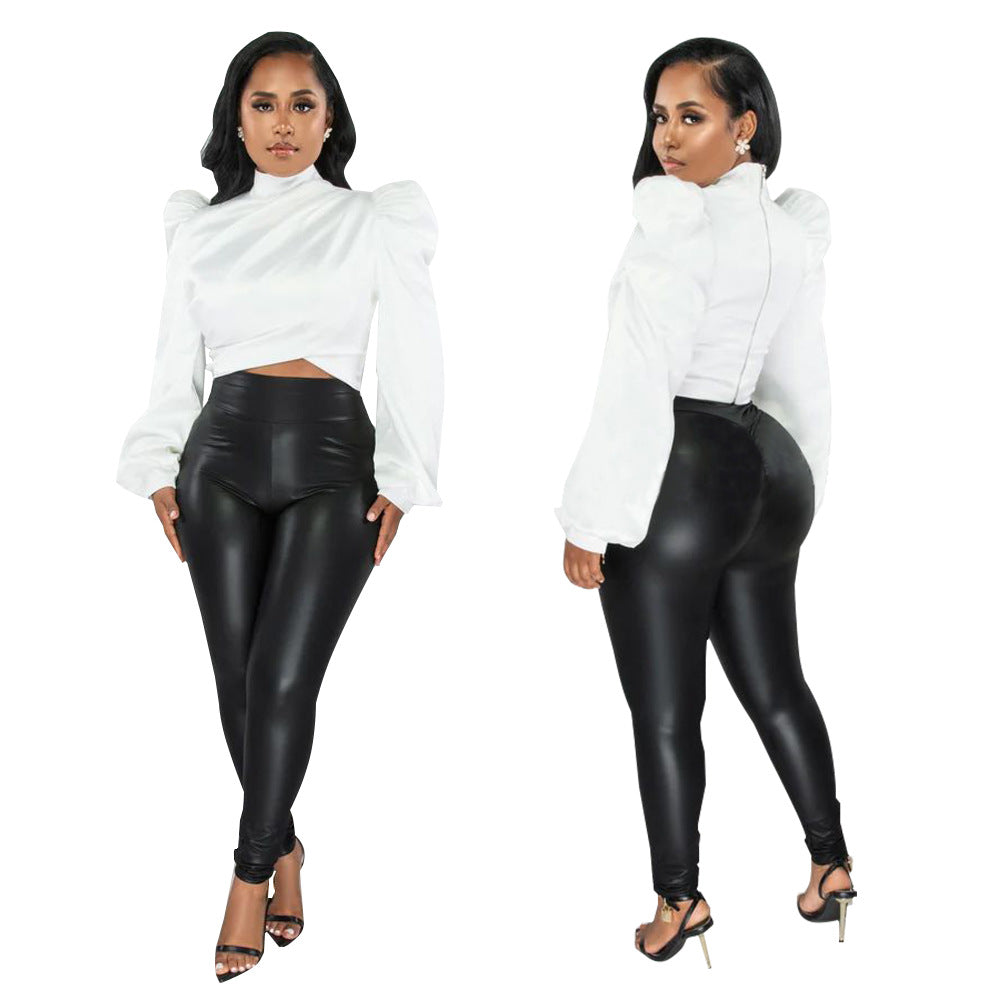 Autumn Women puff sleeve high-neck top 5