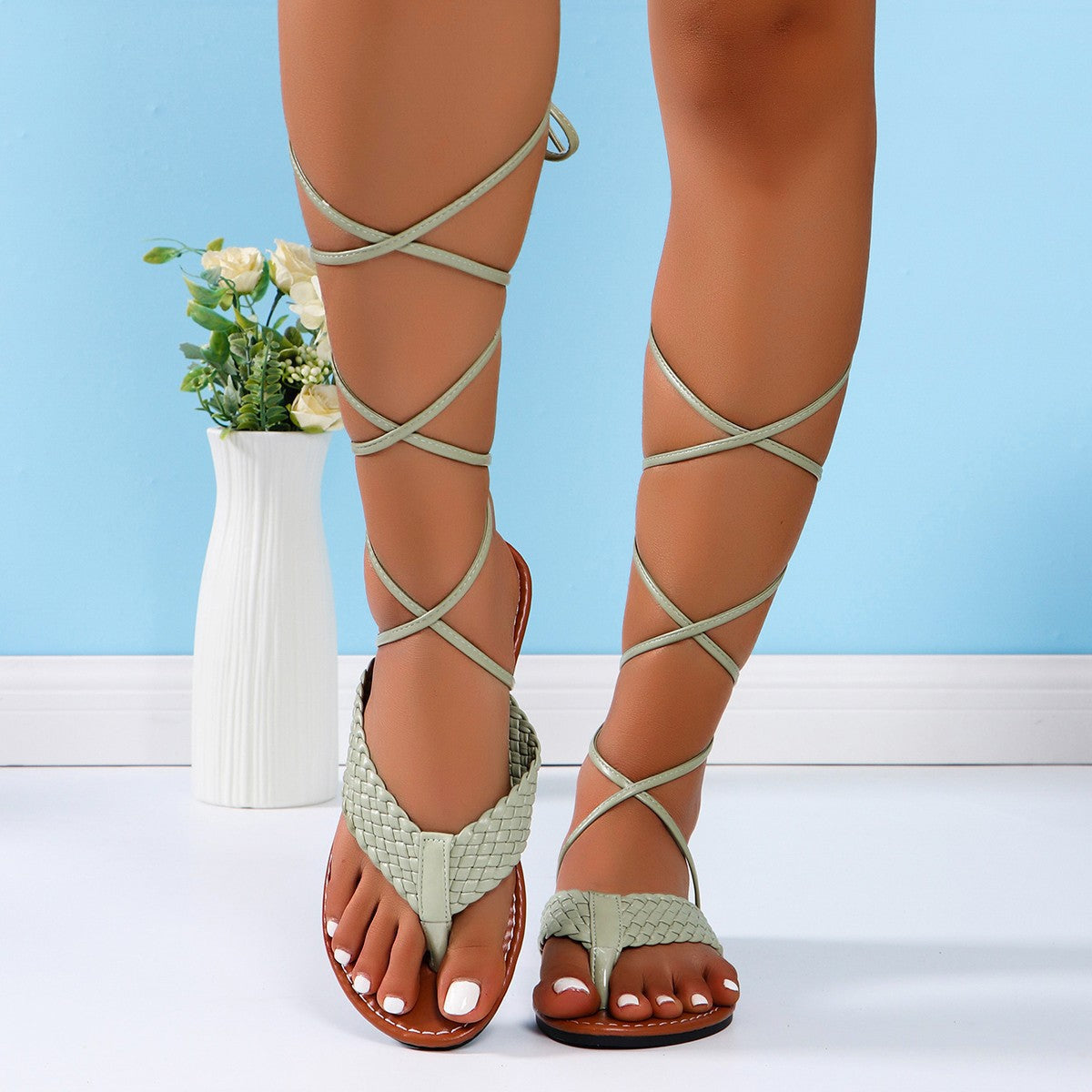 Women Roman summer flat cross Lace-Up hollow sandals 11