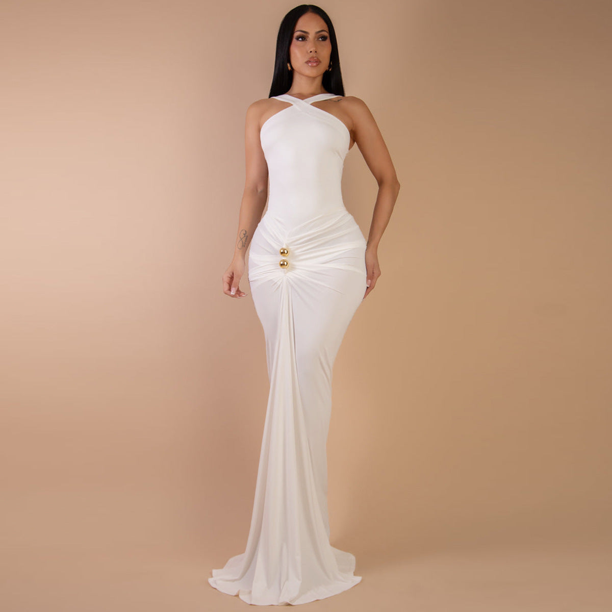 Women Sexy Party Gathered Bodycon Maxi Dress 7