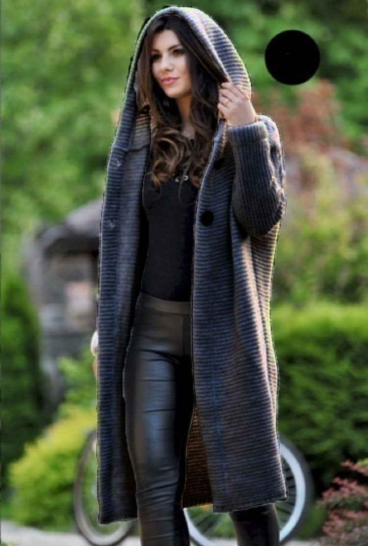 Plus Size Women Fall/Winter Long Sleeve Hooded Cardigan Sweater Jacket 16