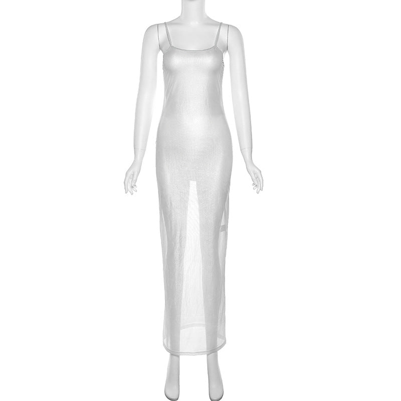 Women'S Spring Summer Style Nightclub Fashion Sexy See-Through Slim Strap Long Dress 9