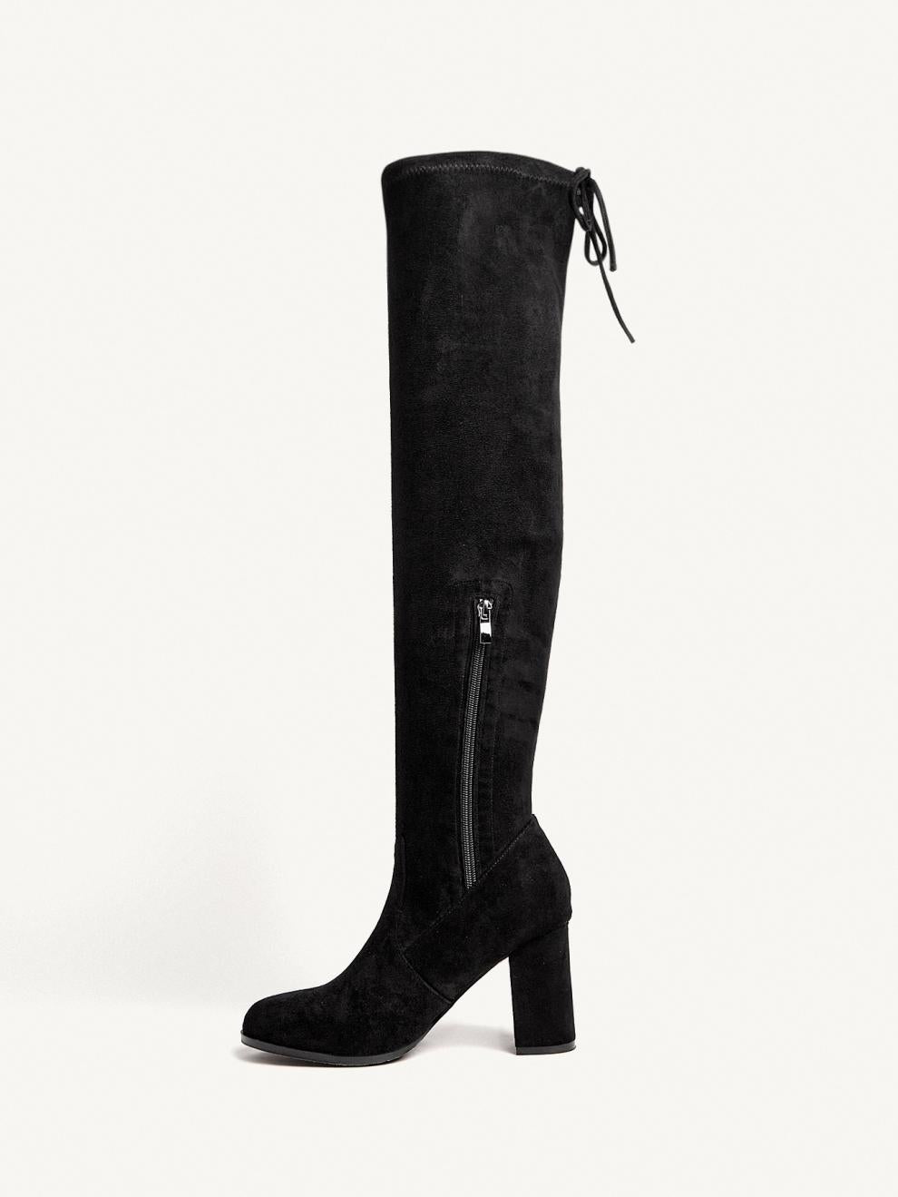 Women Sexy Block-Heeled High-Heeled Boots with Lace-Up Backs for Winter High-Heeled Boots 12