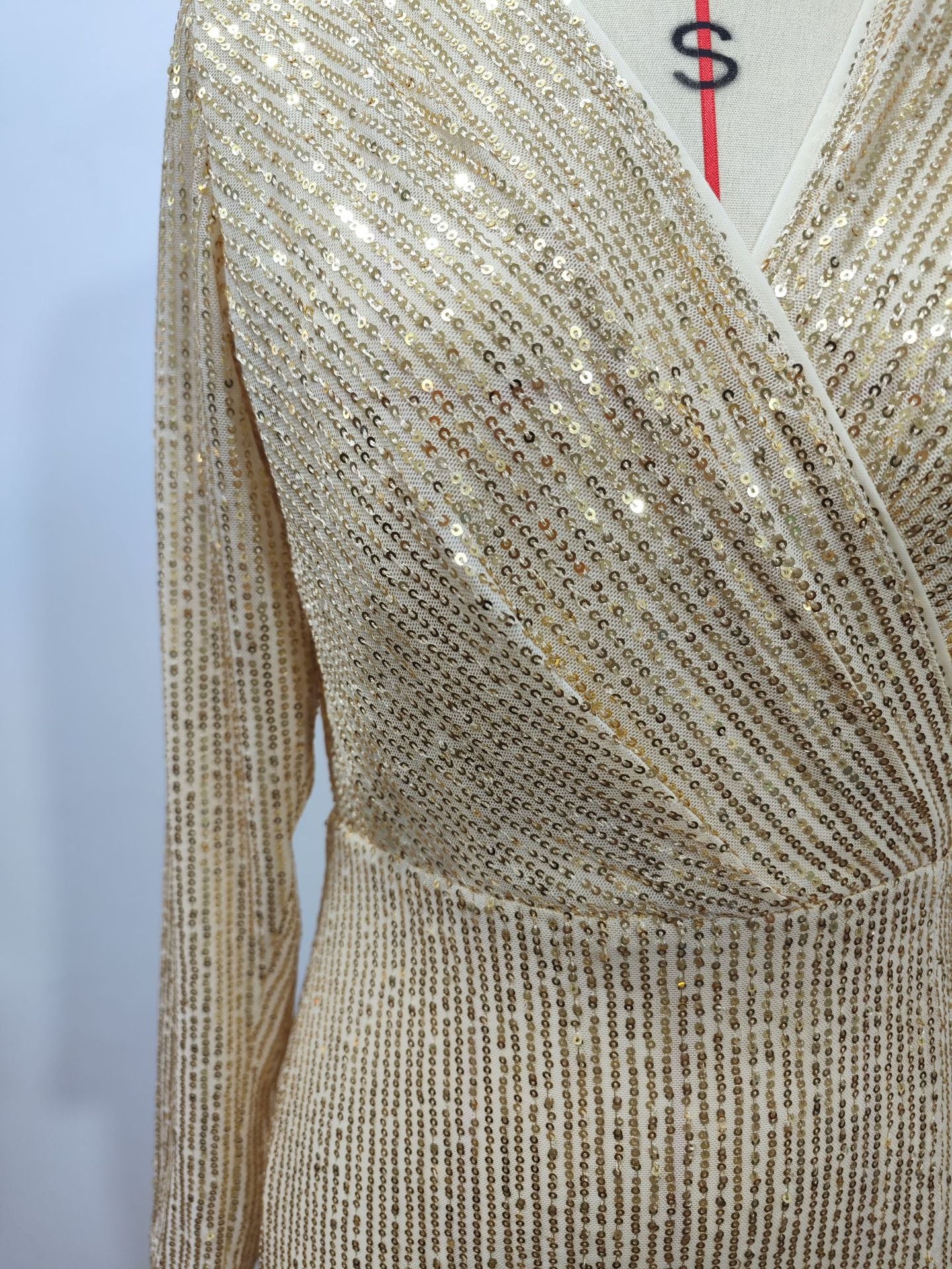 Long Sleeve Slit Sequined Evening Gown 12