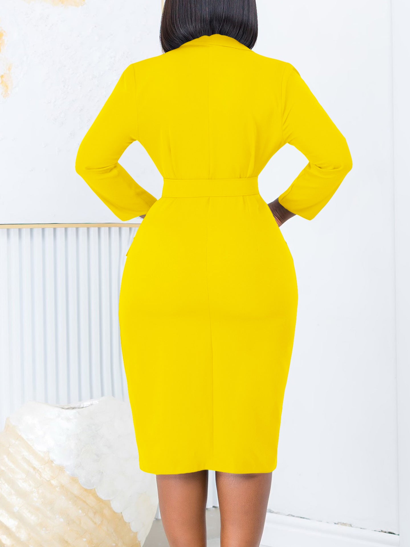 Chic Career Ol Turndown Collar Solid Color Double Breasted Plus Size African Dress 8