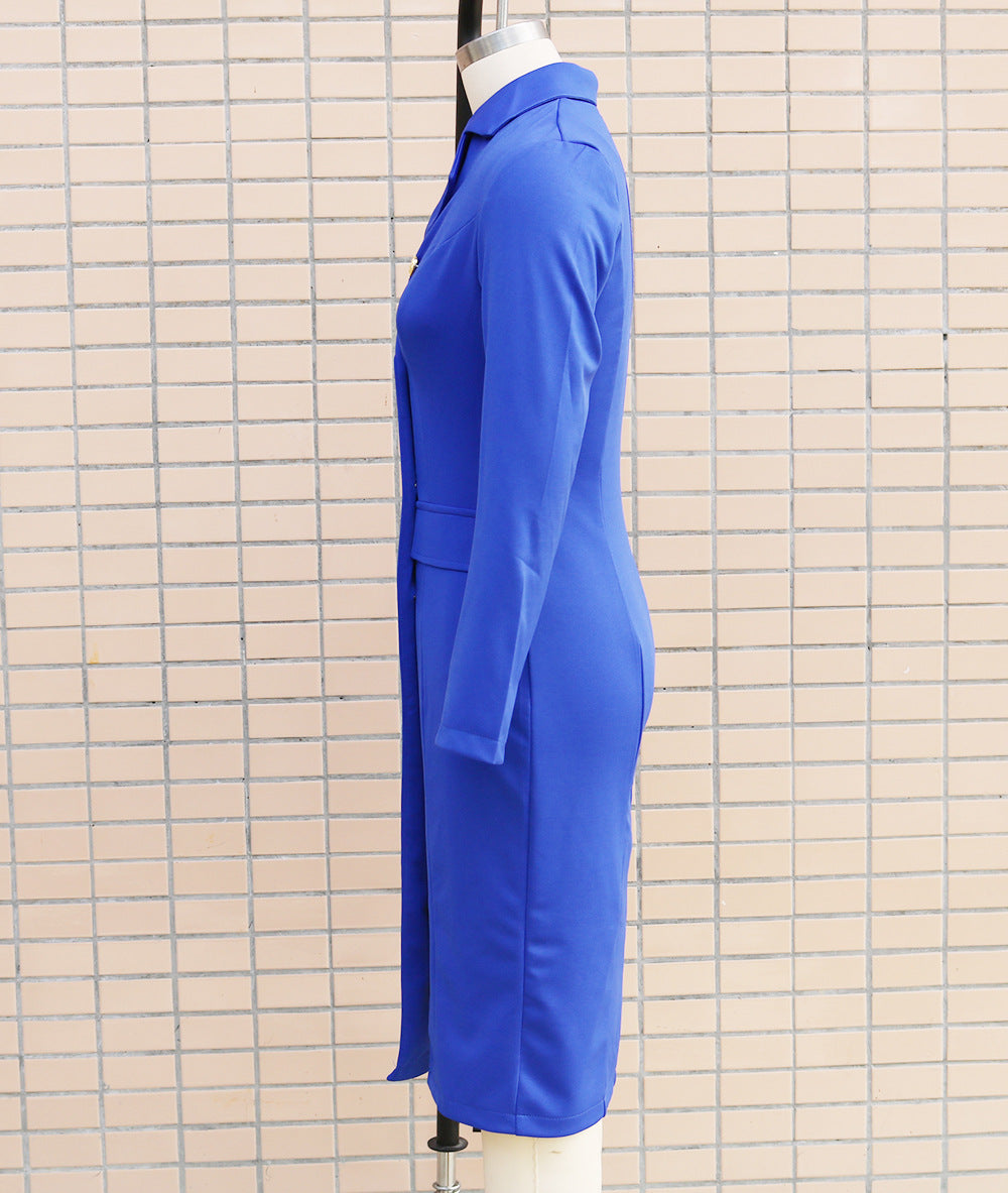 Women Autumn and Winter Long Sleeve Double Breasted Blazer Dress 25