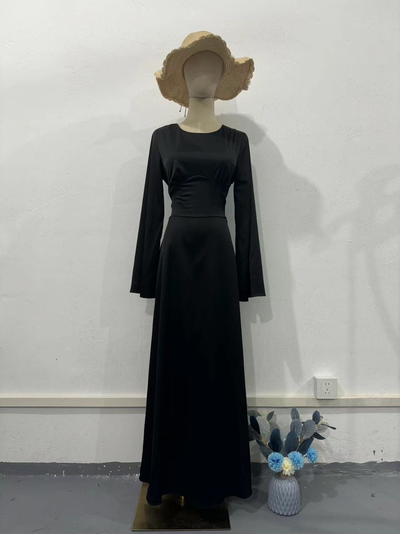 Women Lace-Up Solid Long Sleeve Maxi Dress 16