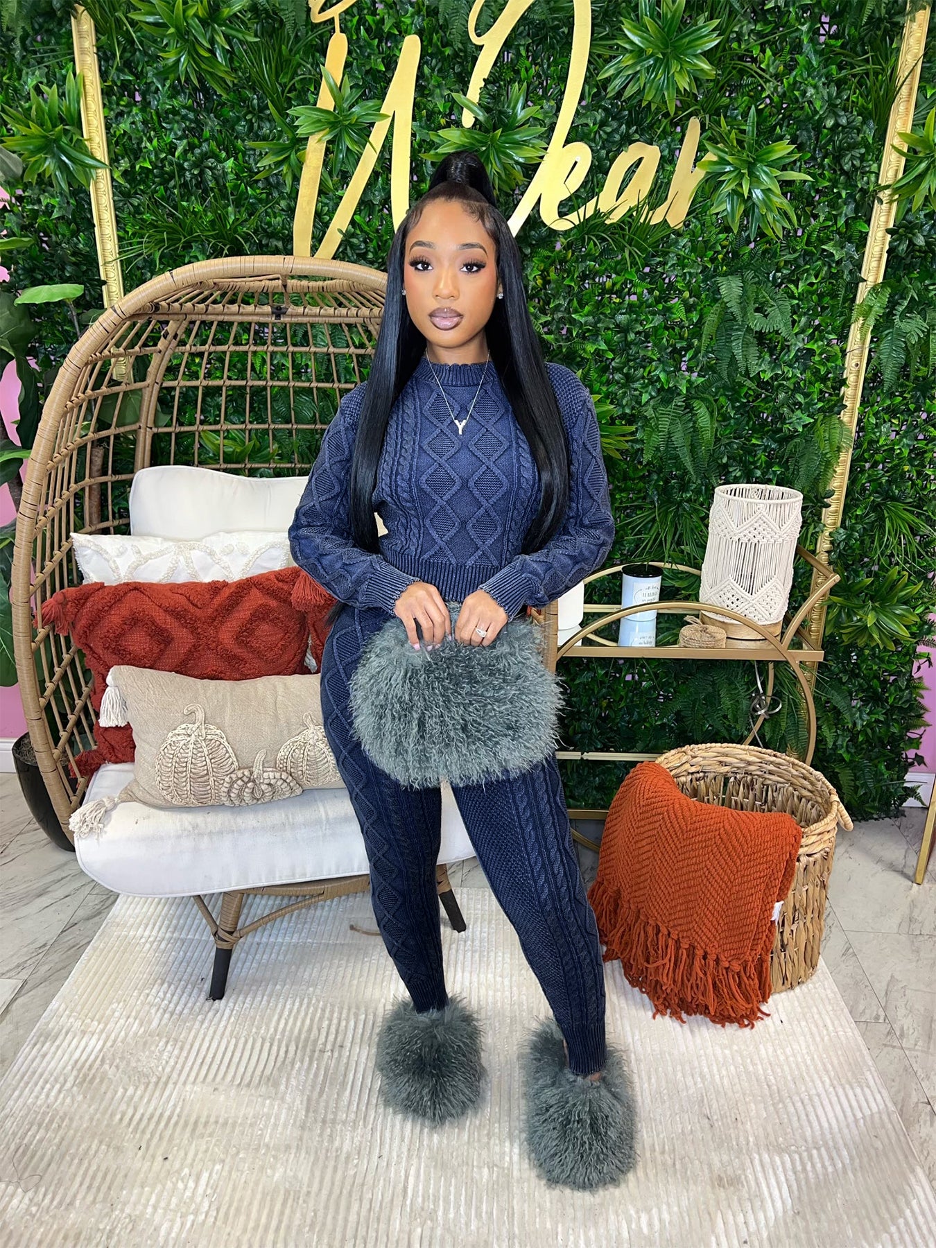 Women vintage style knitted twist sweater set 8