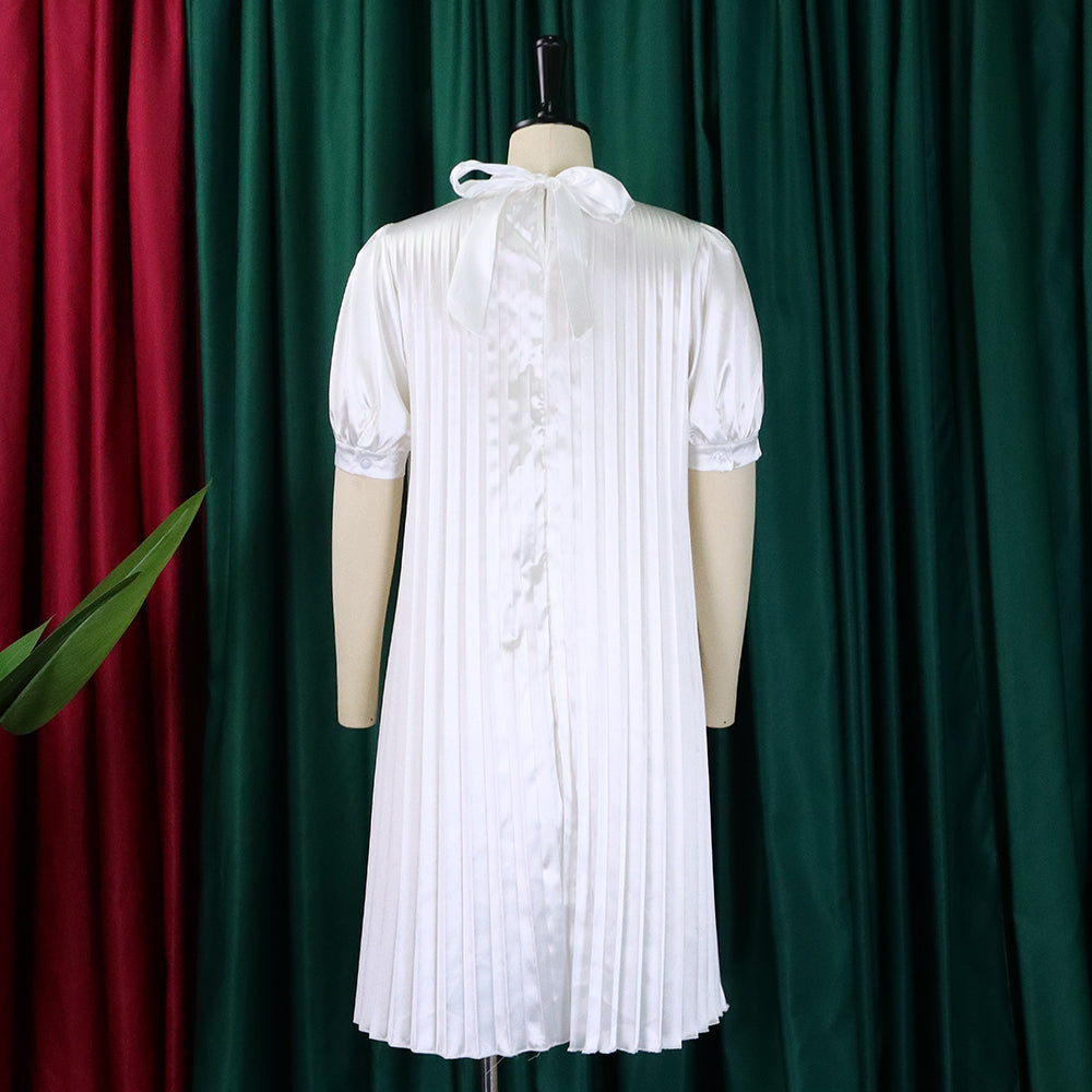 Plus Size Women's Summer Fashion Loose Casual Lace-Up Pleated Dress 17