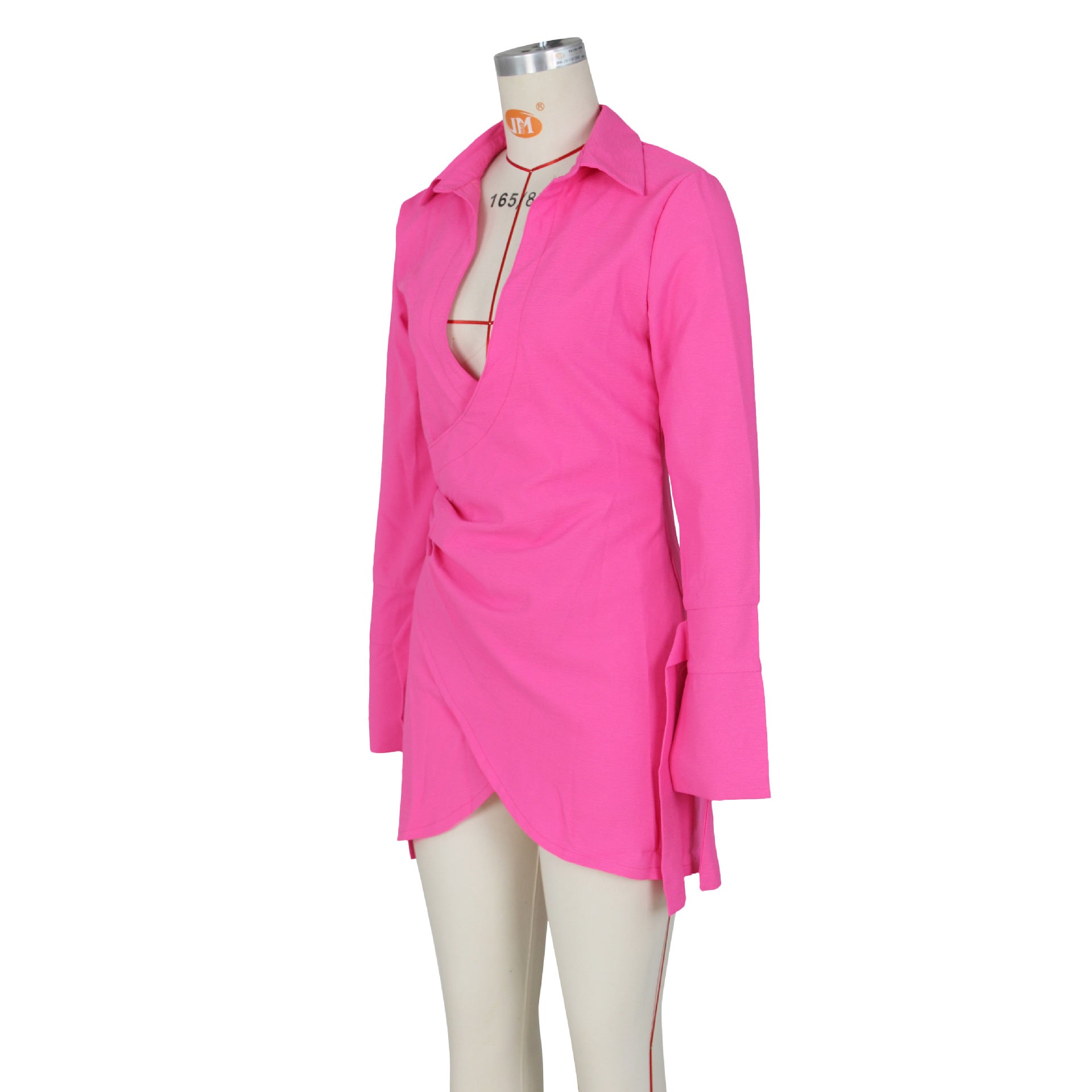 Fall Women Sexy Pleated Crossover Shirt Dress 23