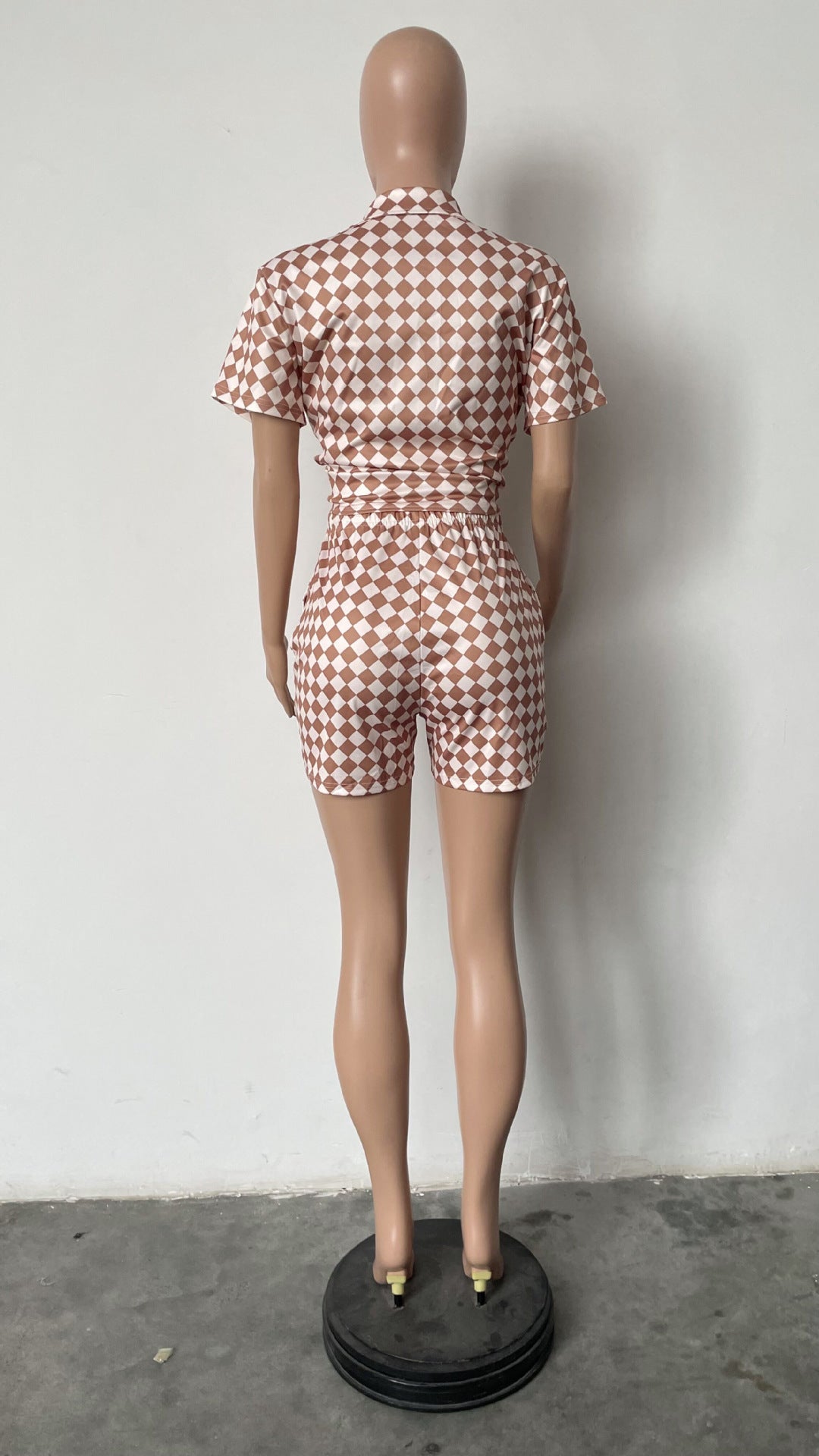 Women Casual Check Print Top and Shorts Two-Piece Set 10