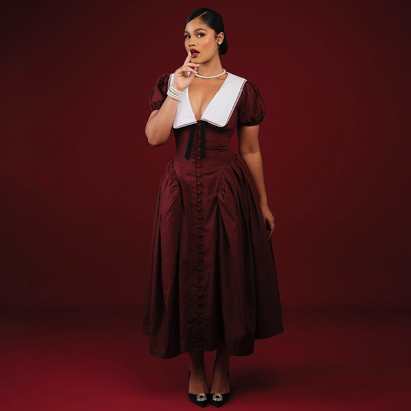 Women autumn and winter French puff sleeve Maxi dress 12