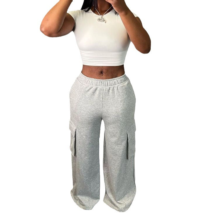 Women Trousers Fashionable High Waisted Wide Leg Pants Casual Sweatpants 6