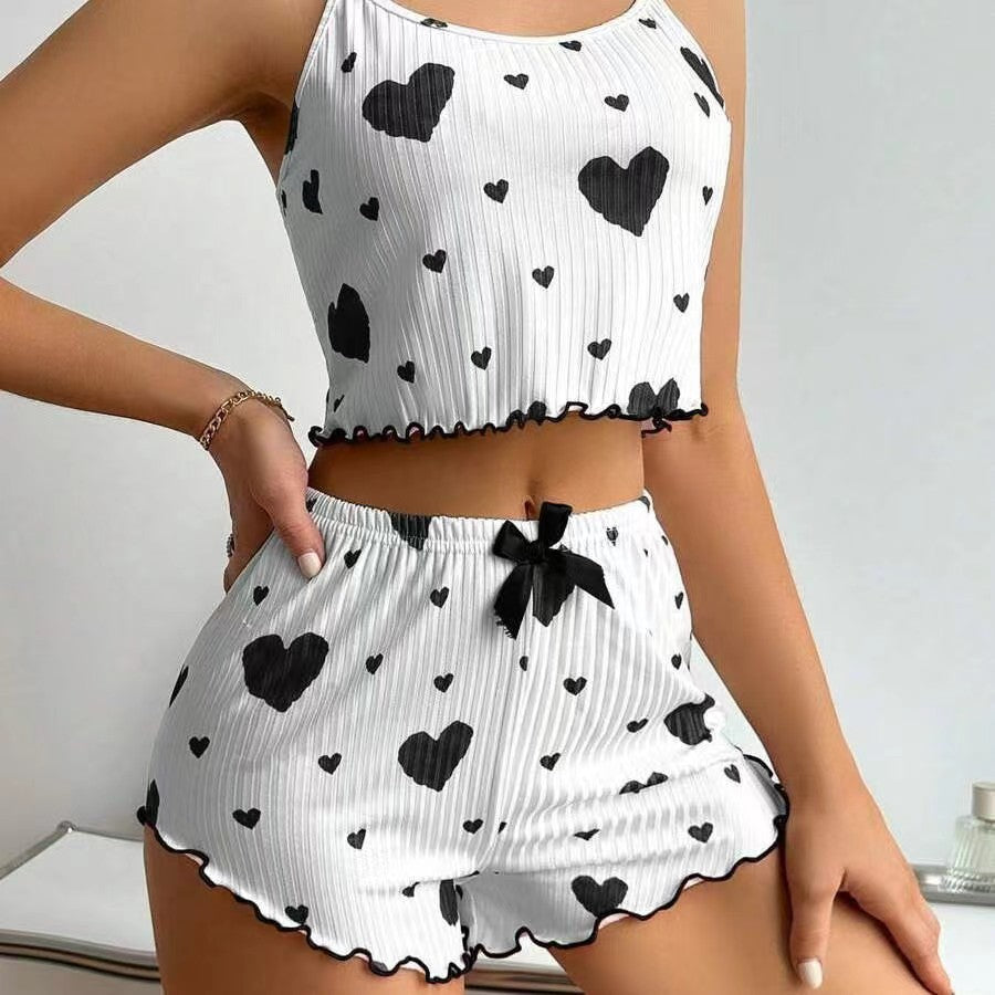 Women's Home Clothes Heart Print Strap Vest Shorts Casual Wear Women's Pajamas
