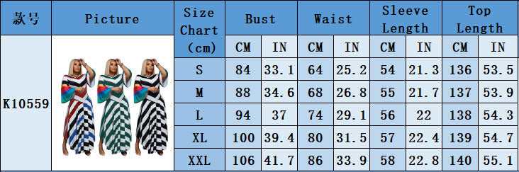 Women's Fashion V Neck Bell Bottom Sleeves Contrast Color Maxi Dress Slim Waist Dress 9