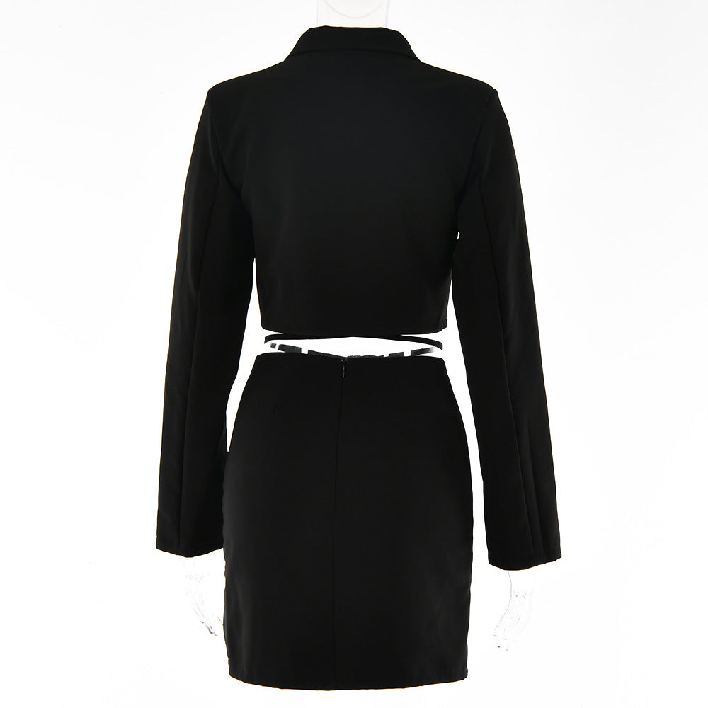 Women Sexy Lace-Up Blazer and Slit High Waist Skirt Two Piece Set 9