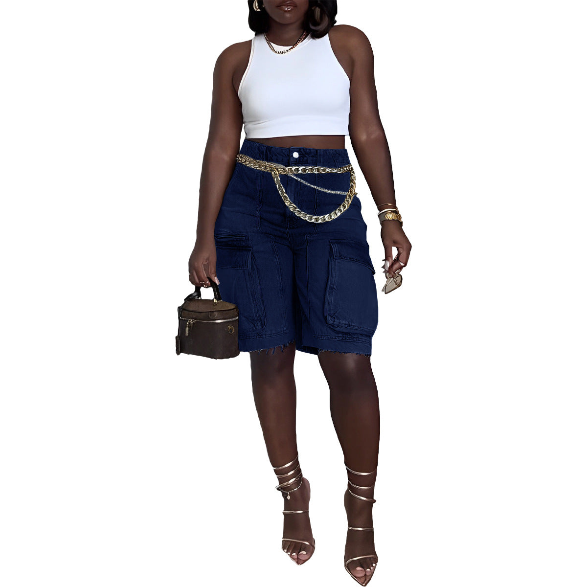 Women Ripped Cargo Denim Pants 3